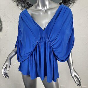 NWT~$60~EXPRESS~SZ L~BEAUTIFUL BLUE DRAPED RUCHED BLOUSE TUNIC PEASANT TOP